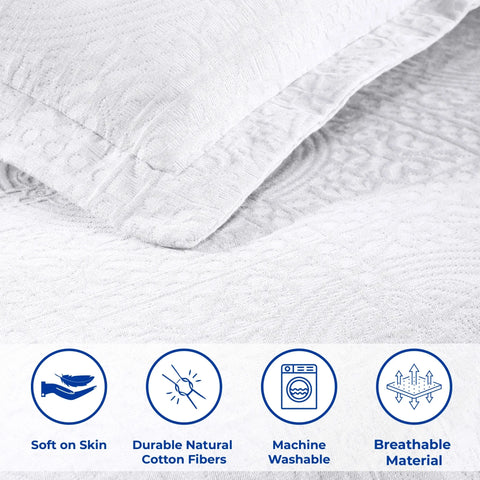 Lightweight Cotton Bedspread Sets 3-Piece Fleur De Lis Jacquard Matelassé