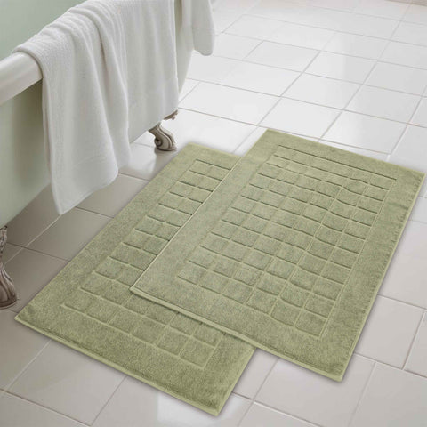 Nora Cotton Thick Solid Checkered Washable Bath Mat Set of 2