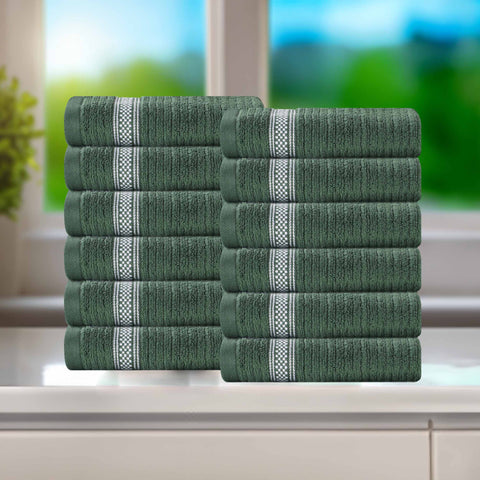 Brea Zero-Twist Cotton Ribbed Face Towel Set 12 Piece