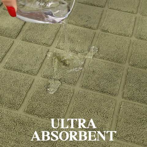 Nora Cotton Thick Solid Checkered Washable Bath Mat Set of 2