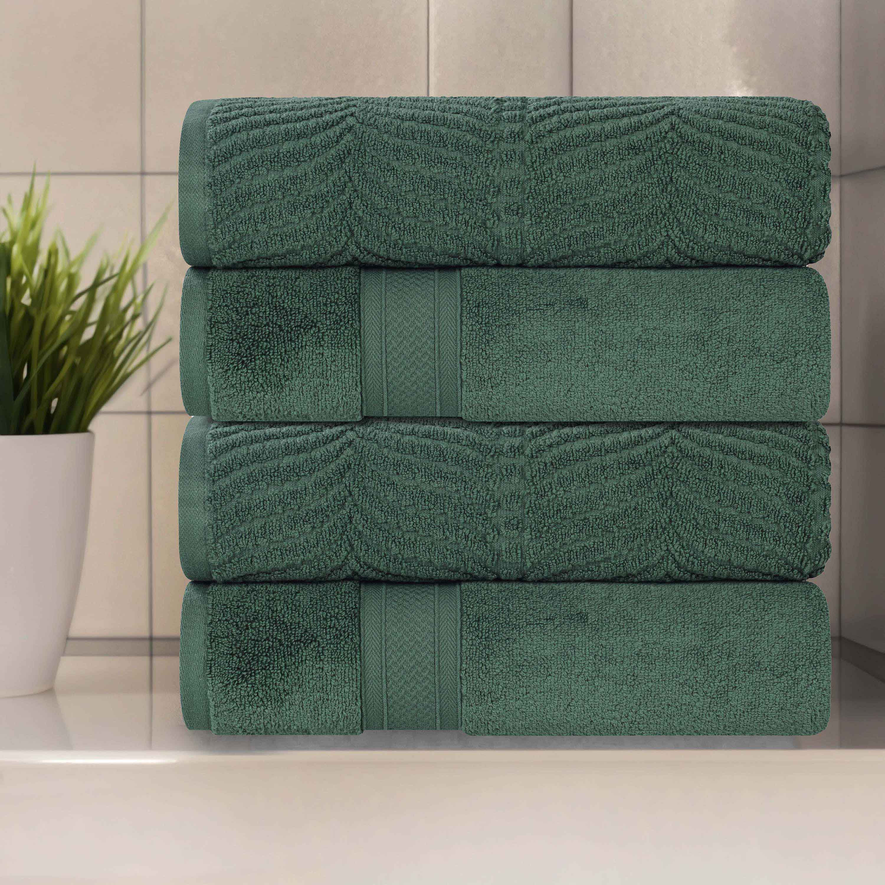 Zero Twist Cotton Solid and Jacquard Bath Towel Set of 4