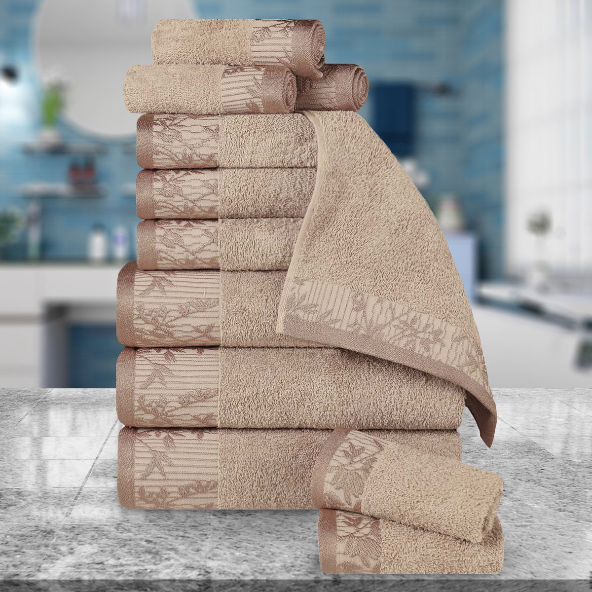 Wisteria Cotton Medium Weight Floral Jacquard Border 12 Piece Towel Set