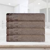 Cotton Floral Jacquard Border Bath Towel Set of 4 - Wisteria