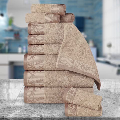 Wisteria Cotton Medium Weight Floral Jacquard Border 12 Piece Towel Set