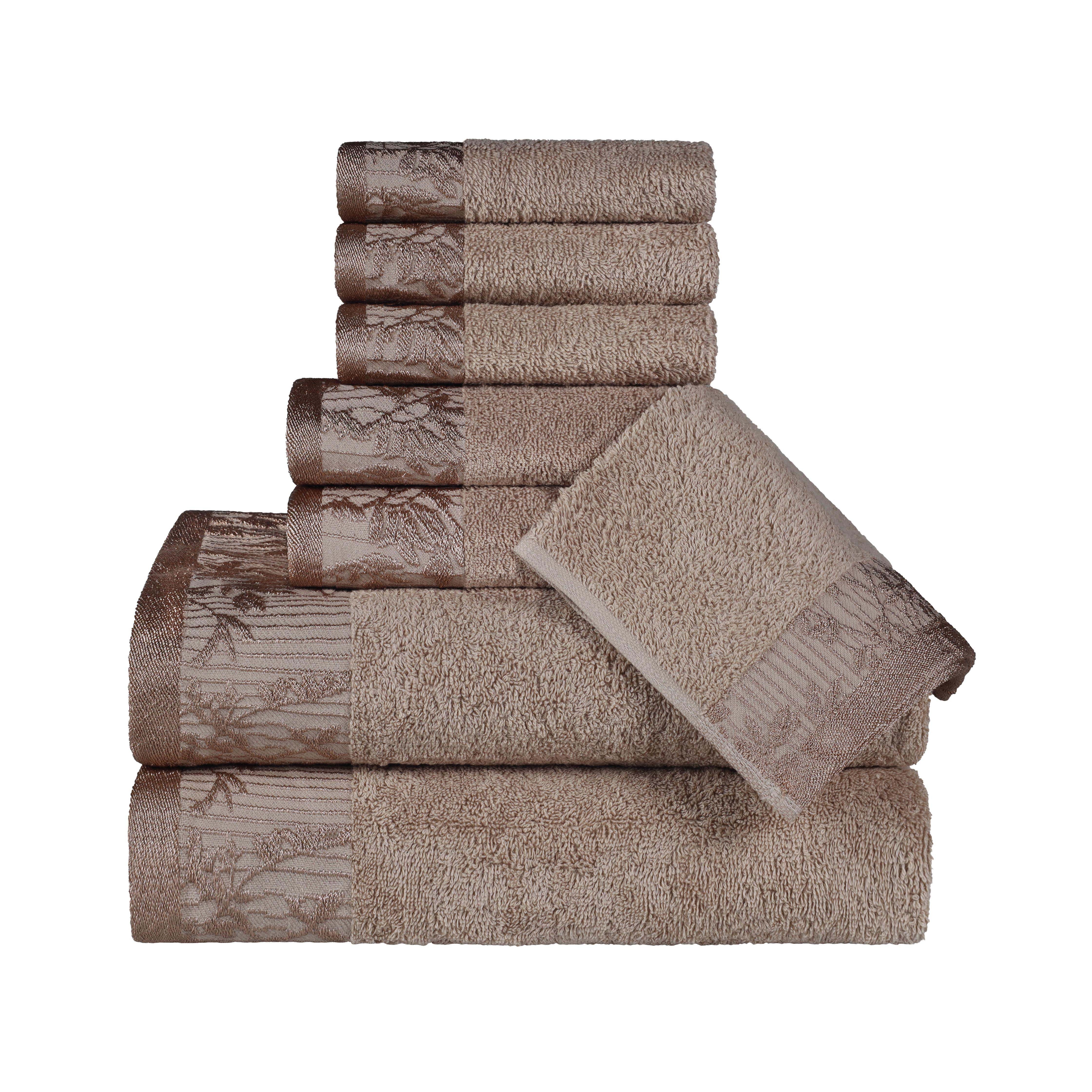Wisteria Cotton Medium Weight Floral Jacquard Border 8 Piece Towel Set