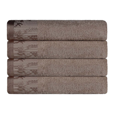 Cotton Floral Jacquard Border Bath Towel Set of 4 - Wisteria