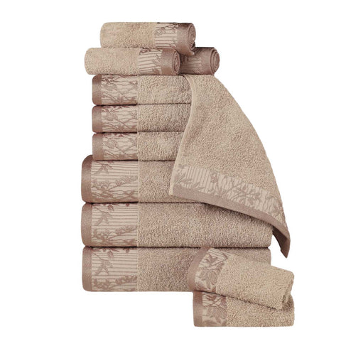 Wisteria Cotton Medium Weight Floral Jacquard Border 12 Piece Towel Set