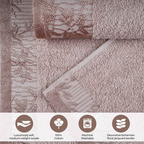 Cotton Floral Jacquard Border Bath Towel Set of 4 - Wisteria