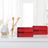 Wisteria Cotton Floral Jacquard Border Hand Towels, Set of 4