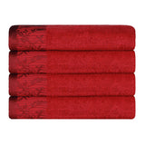 Cotton Floral Jacquard Border Bath Towel Set of 4