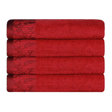 Cotton Floral Jacquard Border Bath Towel Set of 4 - Wisteria