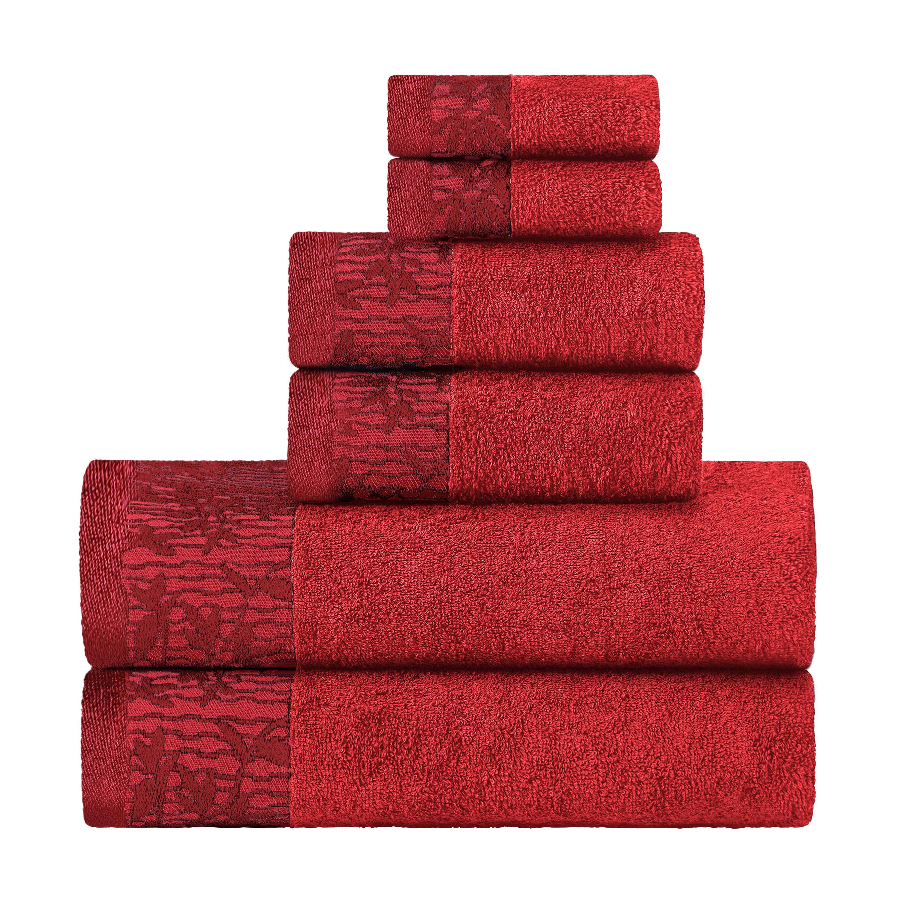 Wisteria Cotton Medium Weight Floral Jacquard Border 6 Piece Towel Set