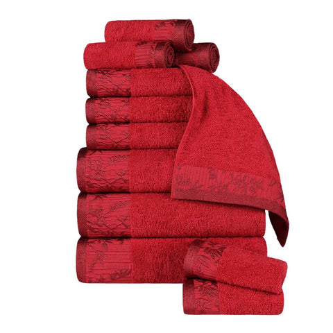 Wisteria Cotton Medium Weight Floral Jacquard Border 12 Piece Towel Set