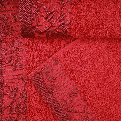 Wisteria Cotton Medium Weight Floral Jacquard Border 3 Piece Towel Set