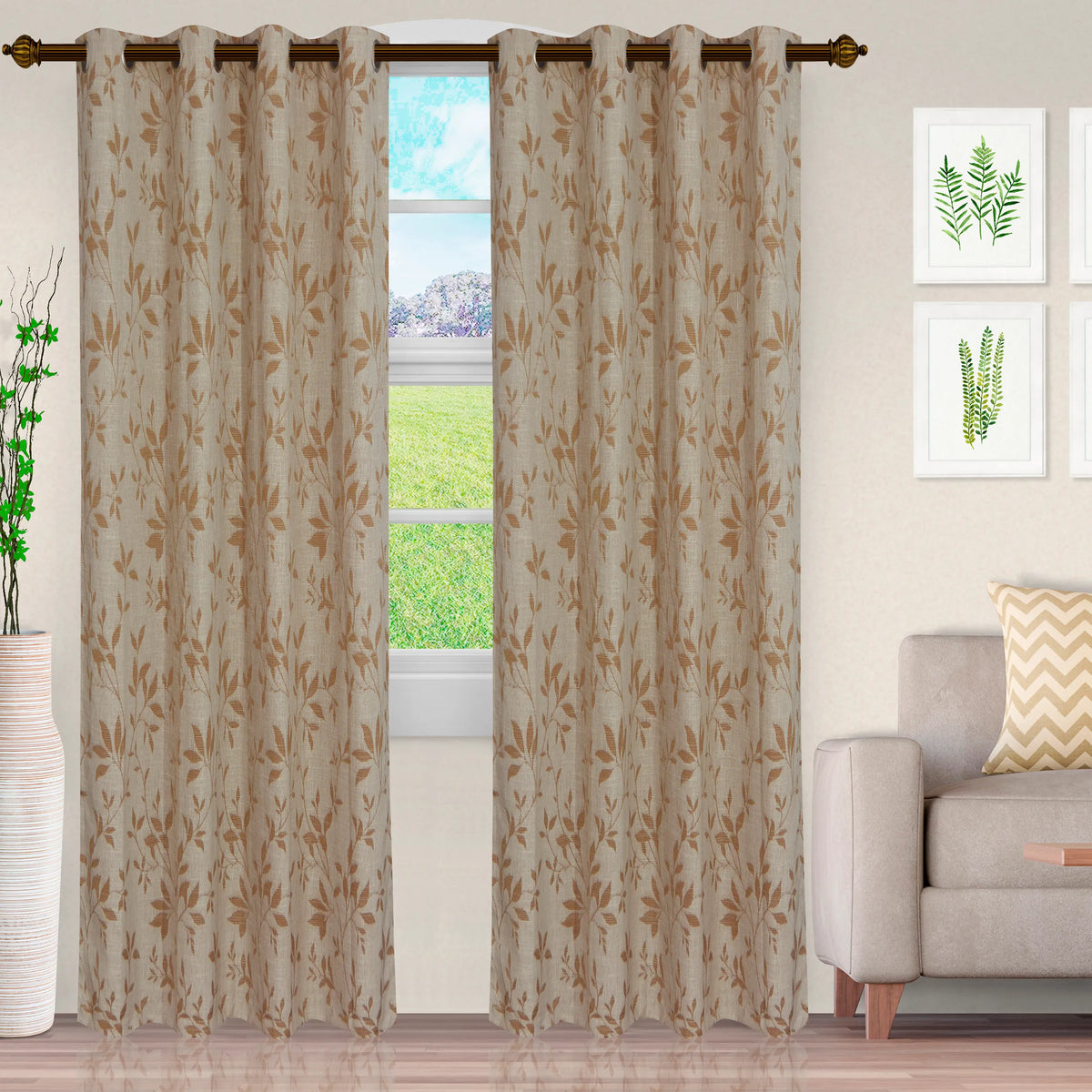 Ghera Jacquard Curtain Panel Set with Grommet Top Header
