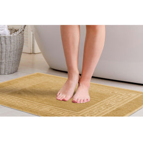100% Cotton Absorbent Greek Key Border Solid 2 Piece Bath Mat Set