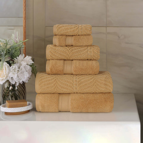 Chevron Zero-Twist Cotton Jacquard and Solid Towel Set 6 Piece