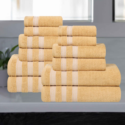 Brea Zero Twist Cotton Ribbed Geometric Border 12 Piece Towel Set