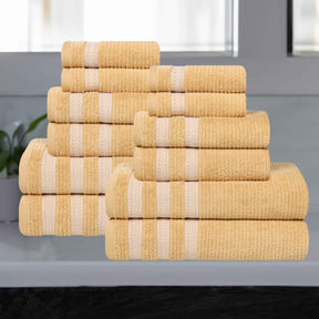 Brea Zero Twist Cotton Ribbed Geometric Border 12 Piece Towel Set