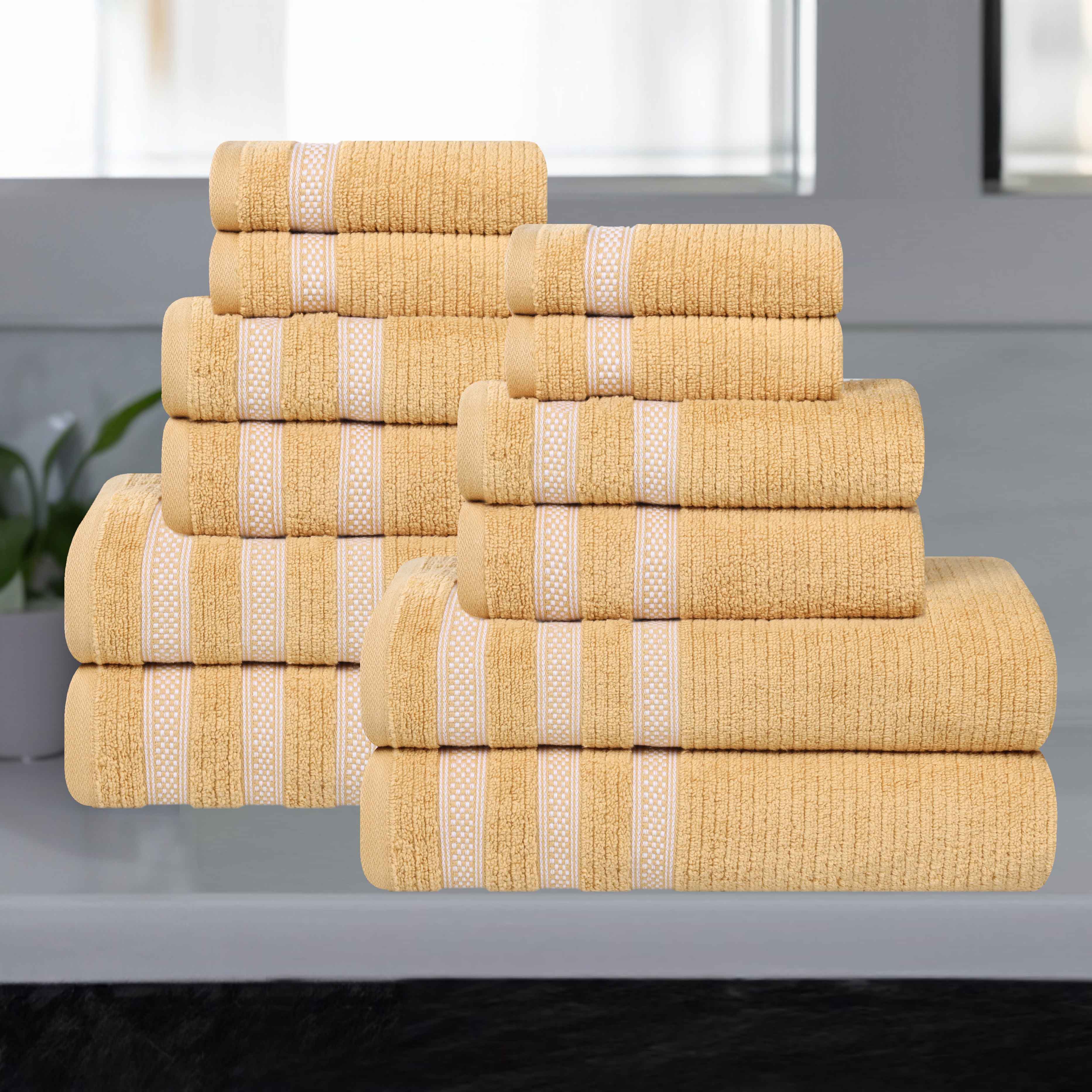 Brea Zero Twist Cotton Ribbed Geometric Border 12 Piece Towel Set