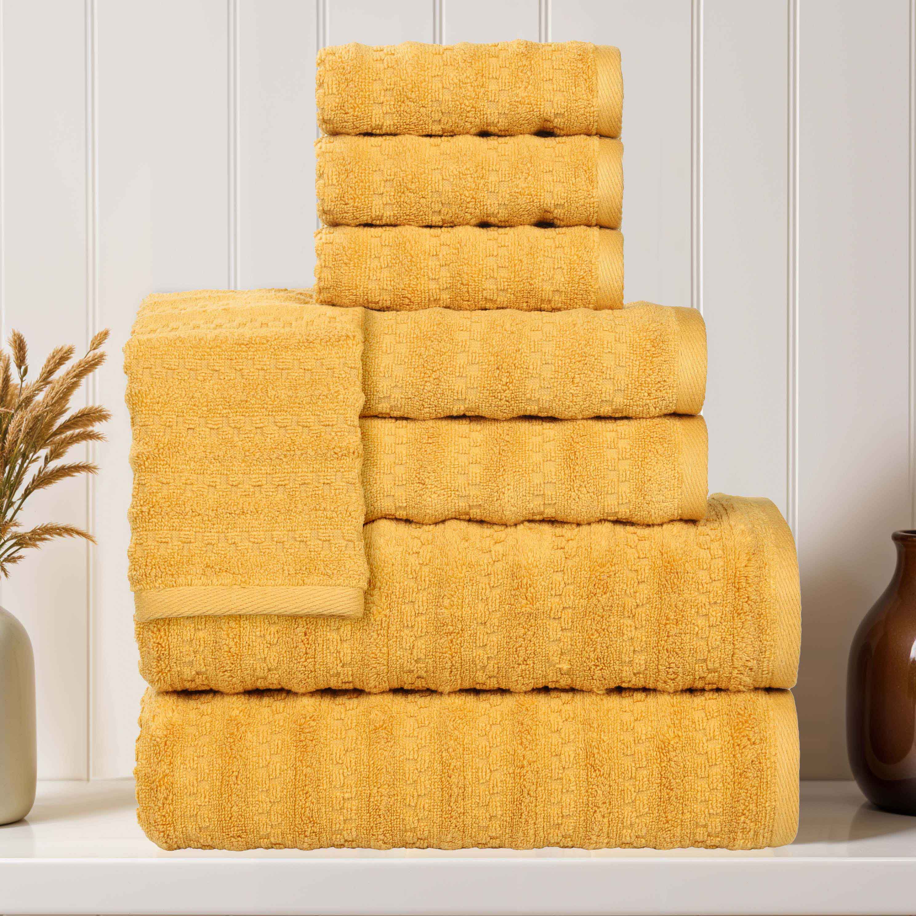 Zuma Zero Twist Cotton Medium Weight Waffle Stripes 8 Piece Towel Set