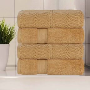 Chevron Zero Twist Solid and Jacquard Soft Cotton Bath Towel Set of 4