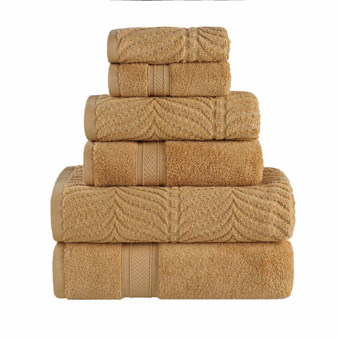Chevron Zero-Twist Cotton Jacquard and Solid Towel Set 6 Piece
