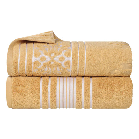 Sadie Zero Twist Cotton Solid and Jacquard Floral Bath Sheet Set of 2