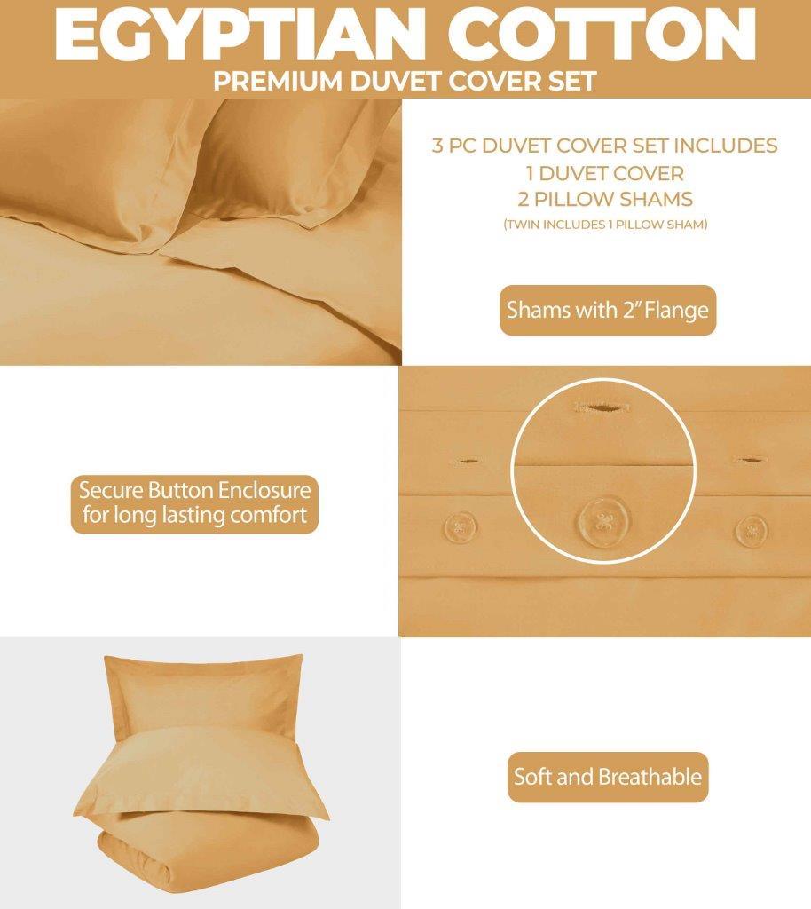 Egyptian Cotton 300 Thread Count Solid Luxury Duvet Cover Set