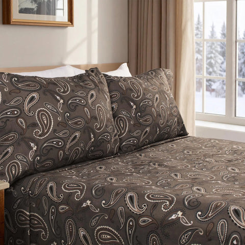 100% Cotton Flannel Bed Sheet Set Floral Paisley Deep Pocket