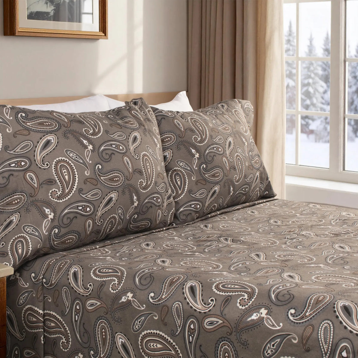 100% Cotton Flannel Bed Sheet Set Floral Paisley Deep Pocket