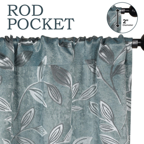 Leaves Machine Washable Room Darkening Blackout Curtains, Set of 2