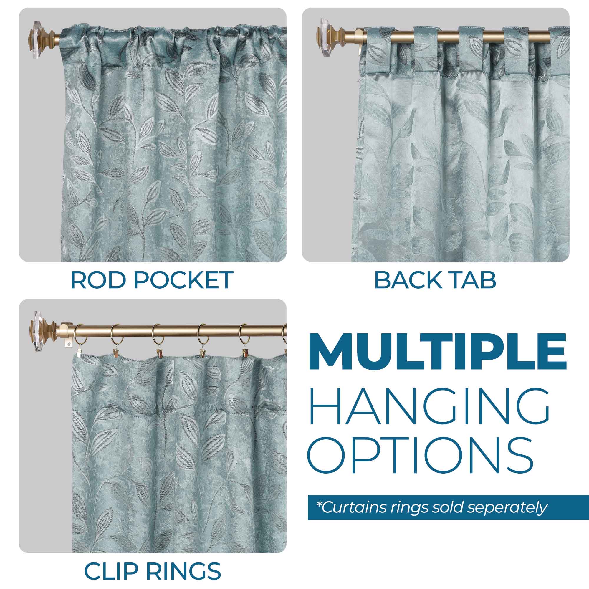 Leaves Room Darkening Back Tabs Blackout Curtain Panels, Set of 2