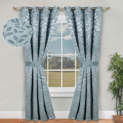 Blackout Window Curtains Leaves Pattern Room Darkening Set of 2
