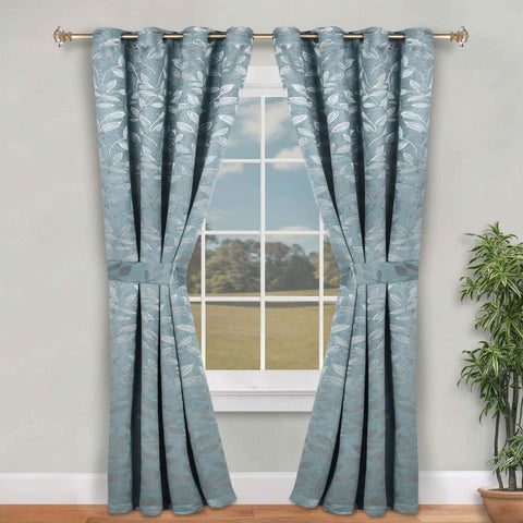 Blackout Window Curtains Leaves Pattern Room Darkening Set of 2