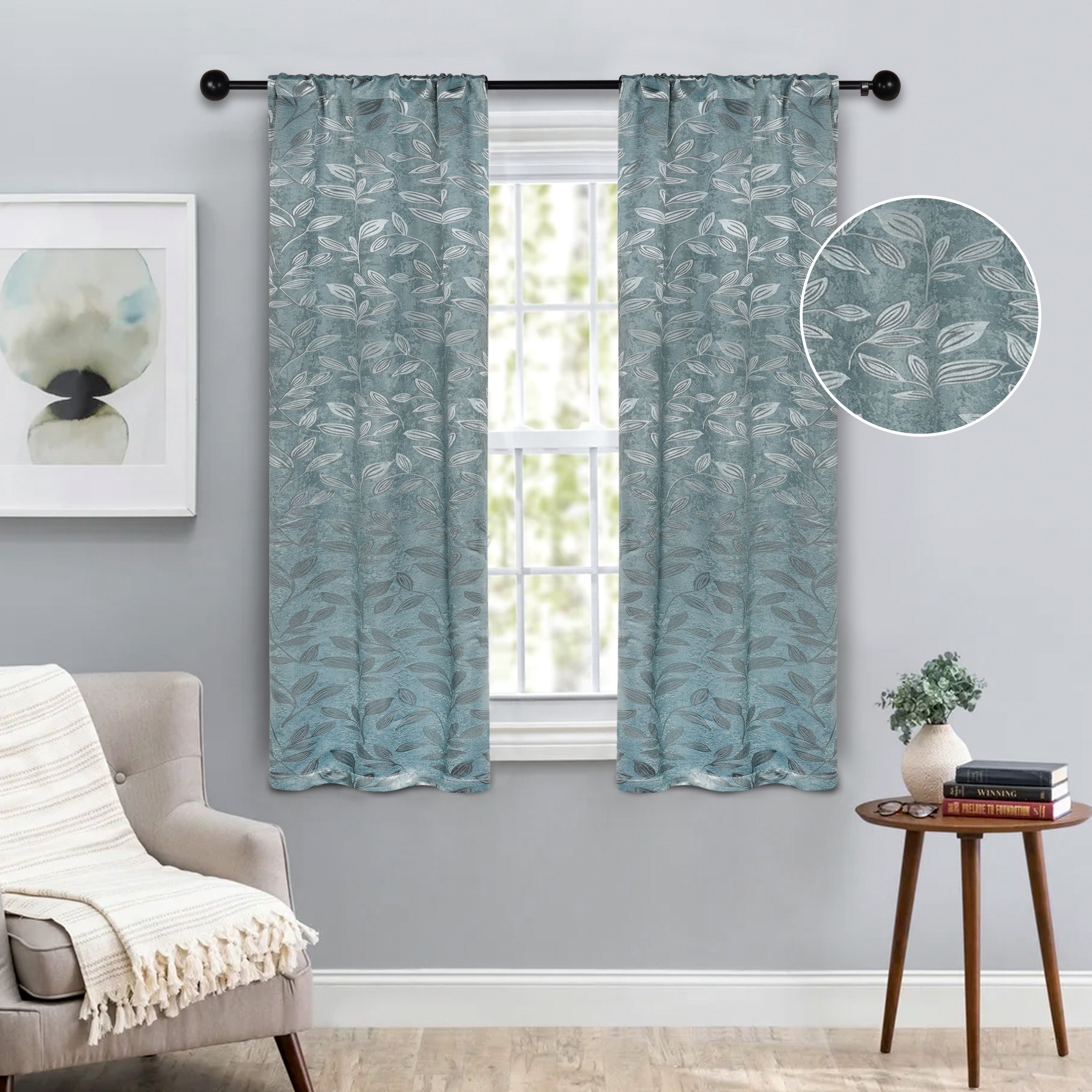 Leaves Room Darkening Washable Blackout Curtain Panels, Set of 2