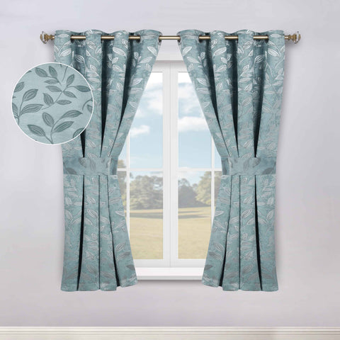 Blackout Window Curtains Leaves Pattern Room Darkening Set of 2