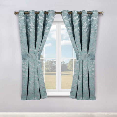 Blackout Window Curtains Leaves Pattern Room Darkening Set of 2
