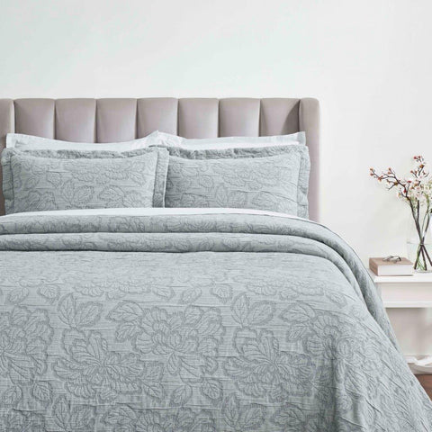 Cotton Bedspread Sets 3-Piece Hibiscus Floral Jacquard Matelassé