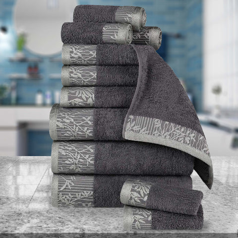 Wisteria Cotton Medium Weight Floral Jacquard Border 12 Piece Towel Set