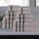 Brea Zero Twist Cotton Ribbed Geometric Border 12 Piece Towel Set