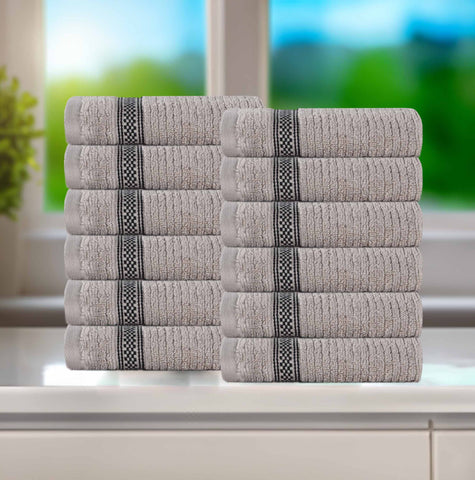 Brea Zero-Twist Cotton Ribbed Face Towel Set 12 Piece