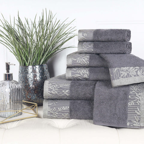 Cotton Floral Jacquard Towel Set 8-Piece - Wisteria