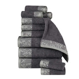 Wisteria Cotton Medium Weight Floral Jacquard Border 12 Piece Towel Set