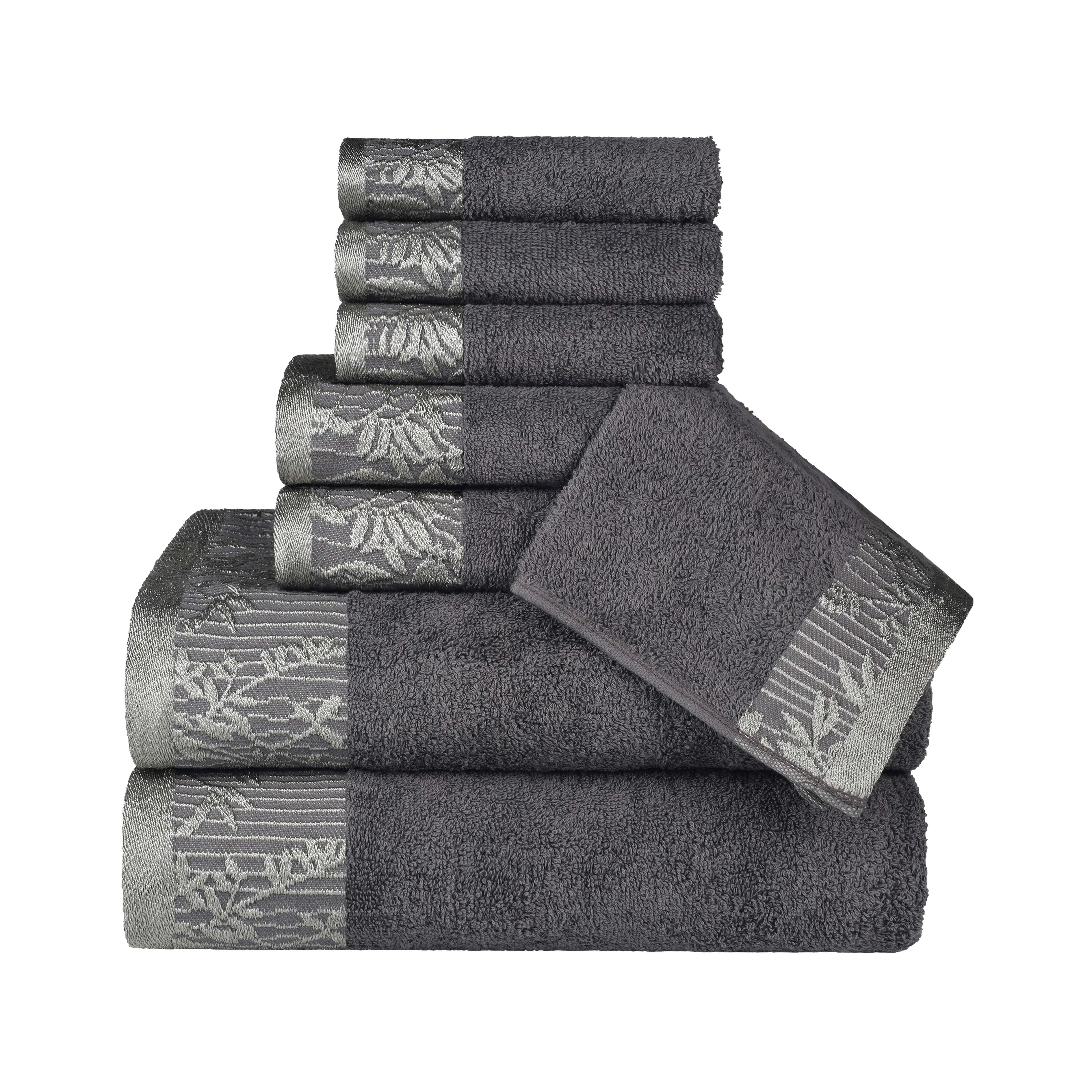Wisteria Cotton Medium Weight Floral Jacquard Border 8 Piece Towel Set