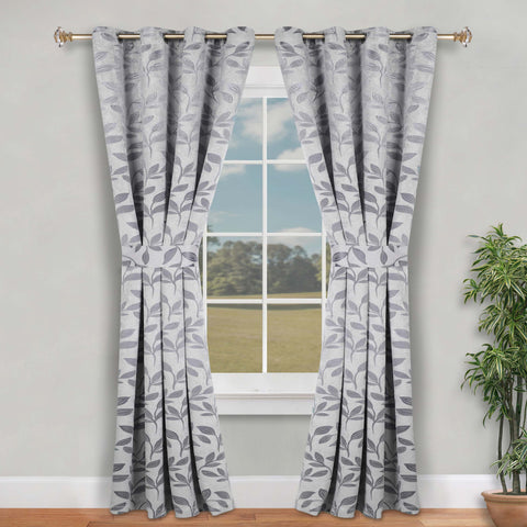 Blackout Window Curtains Leaves Pattern Room Darkening Set of 2