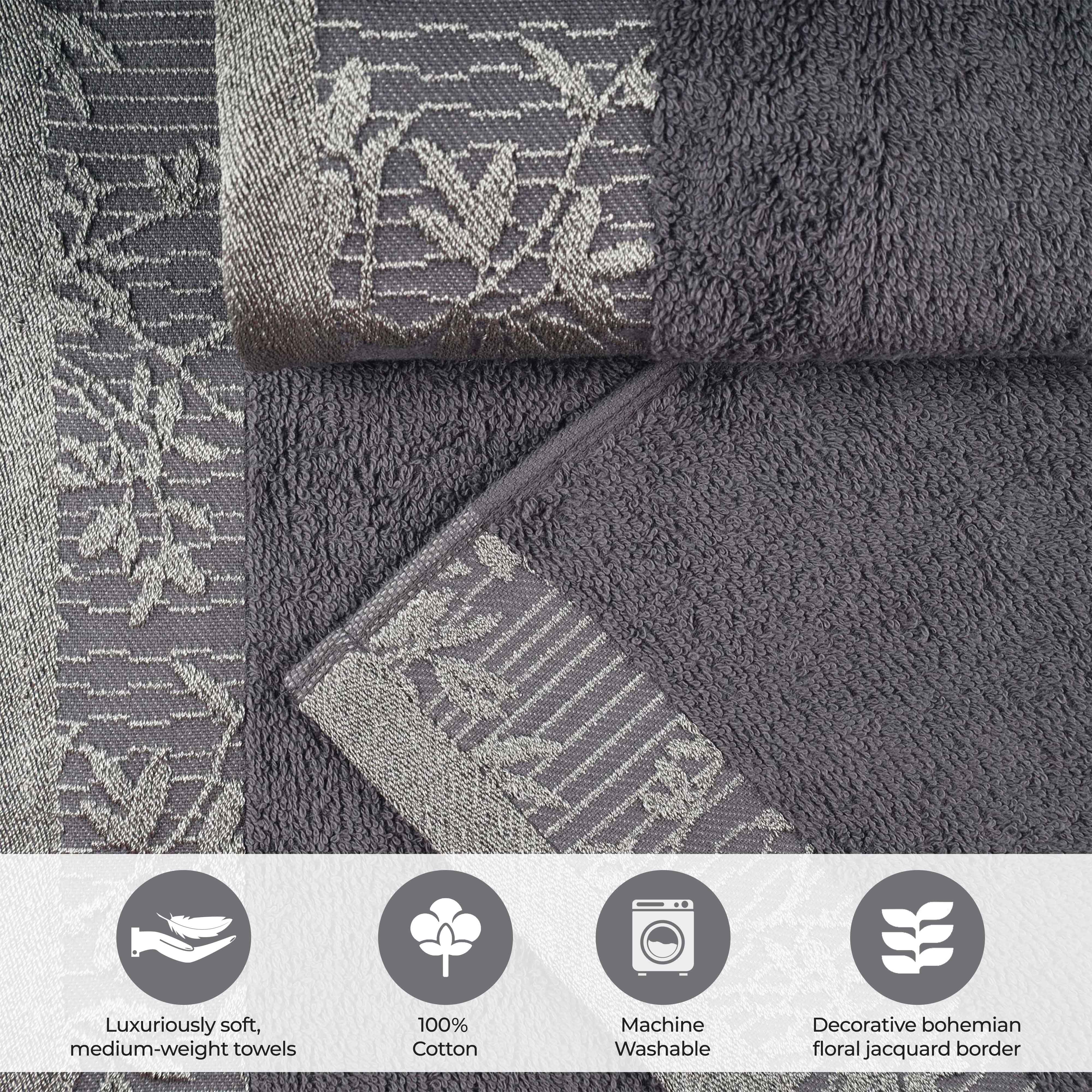 Wisteria Cotton Medium Weight Floral Jacquard Border 8 Piece Towel Set