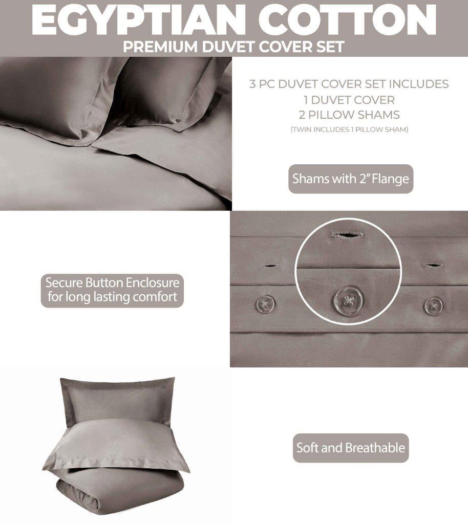 Egyptian Cotton 300 Thread Count Solid Luxury Duvet Cover Set