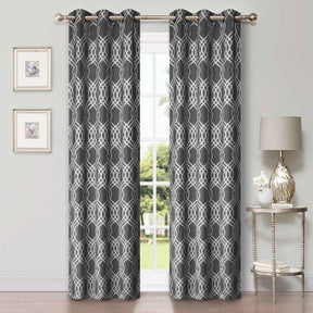 Ribbon Trellis Washable Room Darkening Blackout Curtains, Set of 2