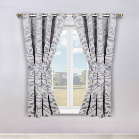 Blackout Window Curtains Leaves Pattern Room Darkening Set of 2